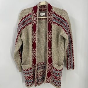 Lucky brand Aztec print BoHo open front cardigan sweater S/P